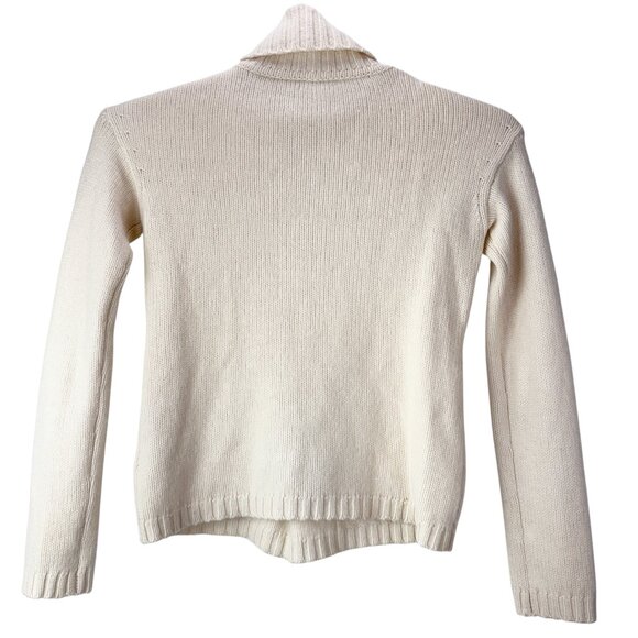 Garnet Hill 100% Cashmere Cable Detail Turtleneck Sweater Size Small Ivory White - Picture 2 of 13